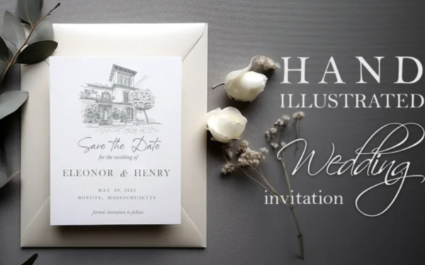 I will create hand illustrated wedding invitation